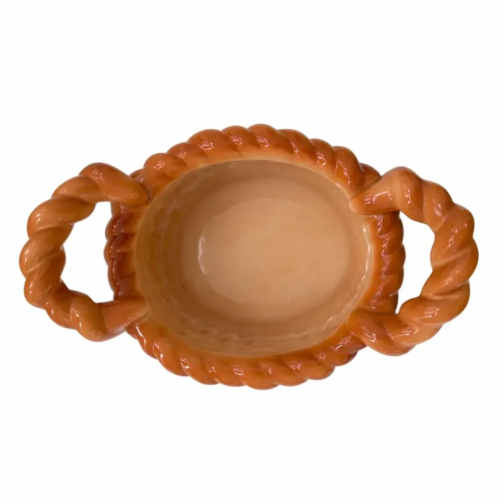 Vintage Ceramic Faux Woven Bread Basket Planter Fruit Wicker Look Decorative
